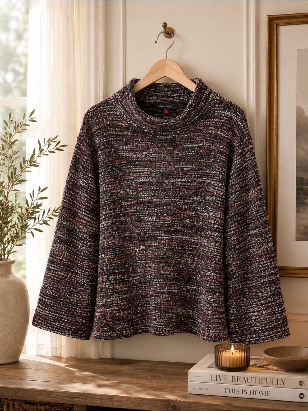 Vince Camuto Richly Hued Cowl Neck A Line Sweater XXL